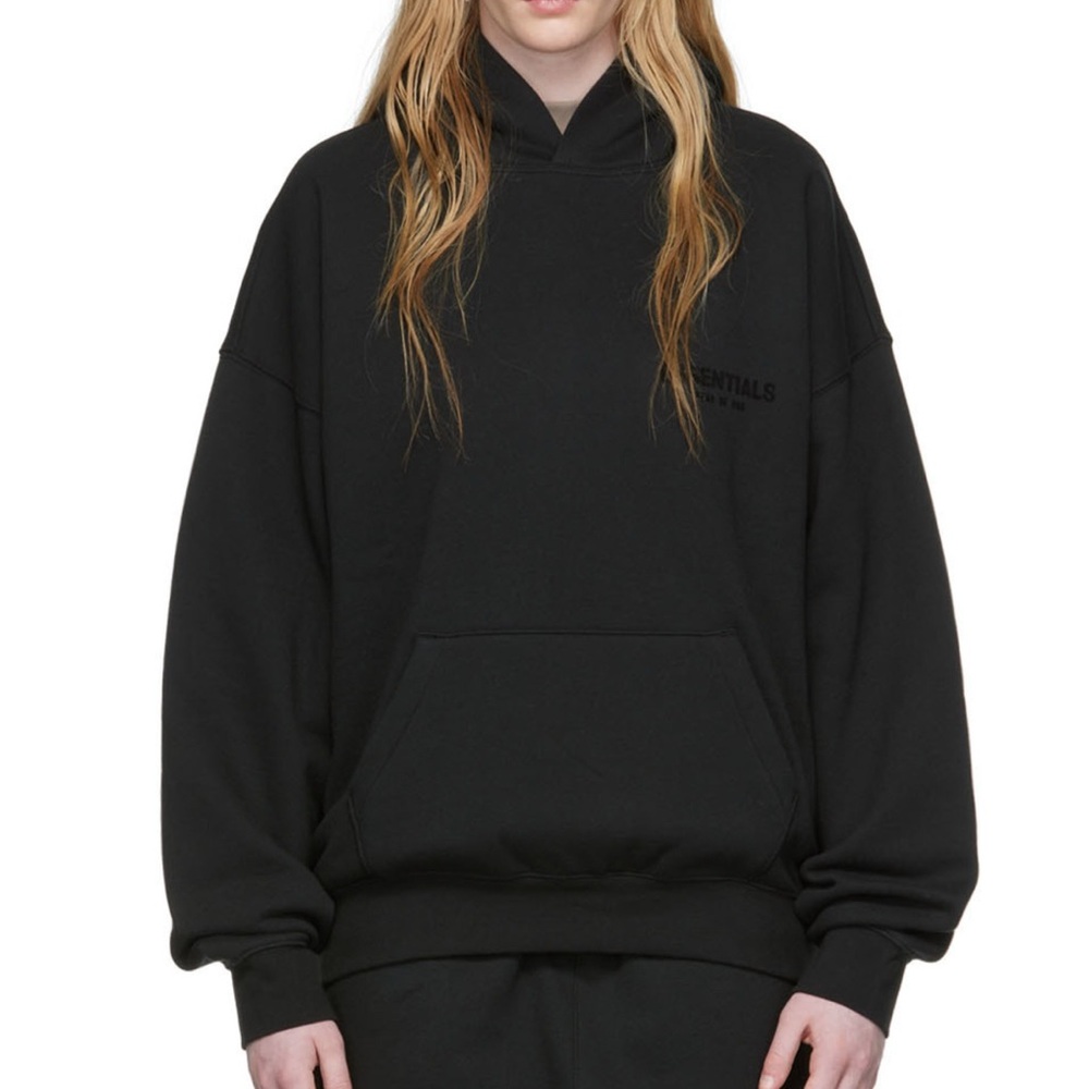 Essentials Black Oversized Crewneck Hoodie